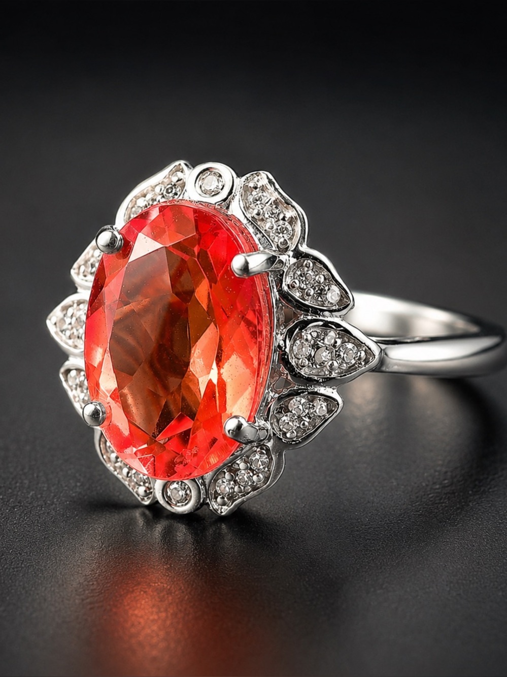 Padparadscha Quartz and Moissanite 4.00 ctw Ring Platinum Over Sterling Silver